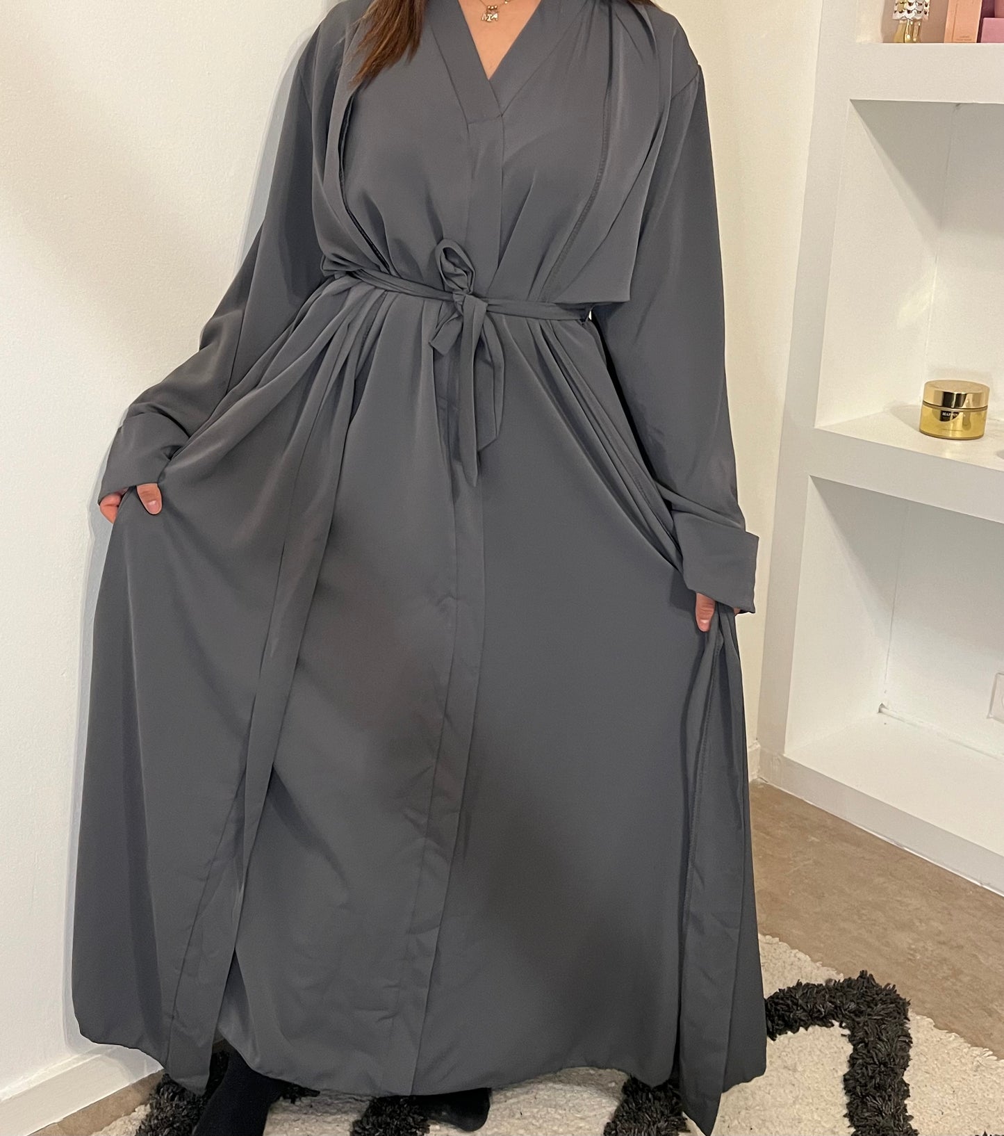 Ensemble long kimono et robe sans manches gris - BAHIA