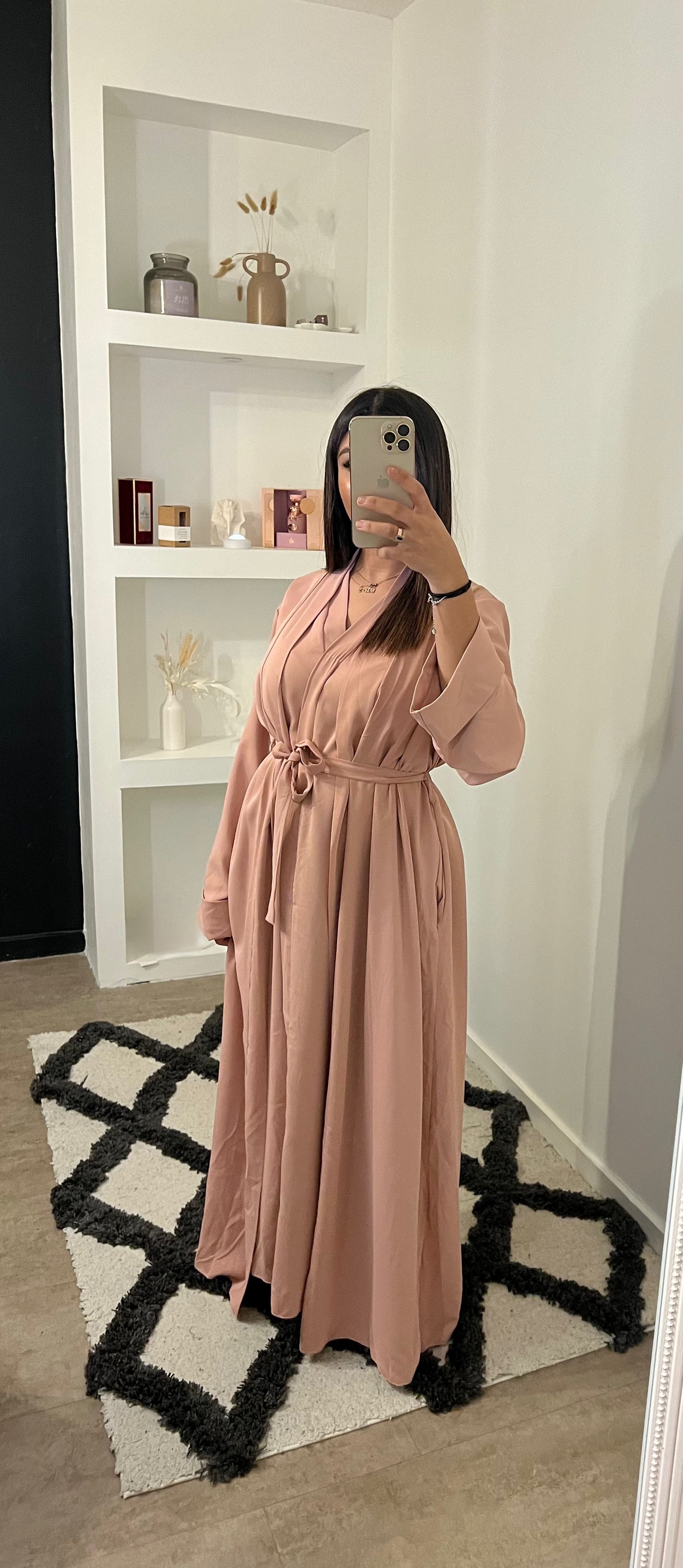 Ensemble long kimono et robe sans manches rose - BAHIA