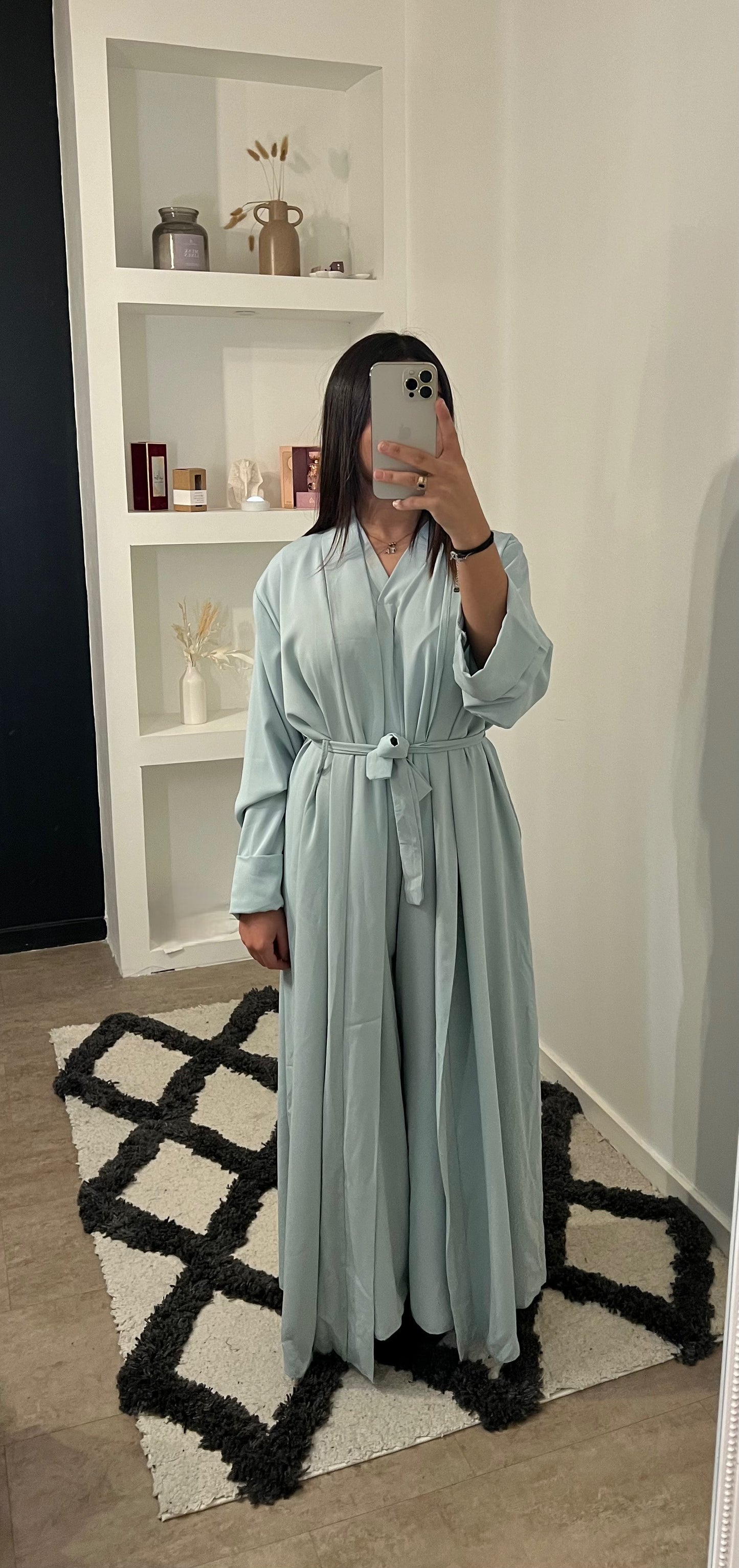 Ensemble long kimono et robe sans manches bleu - BAHIA