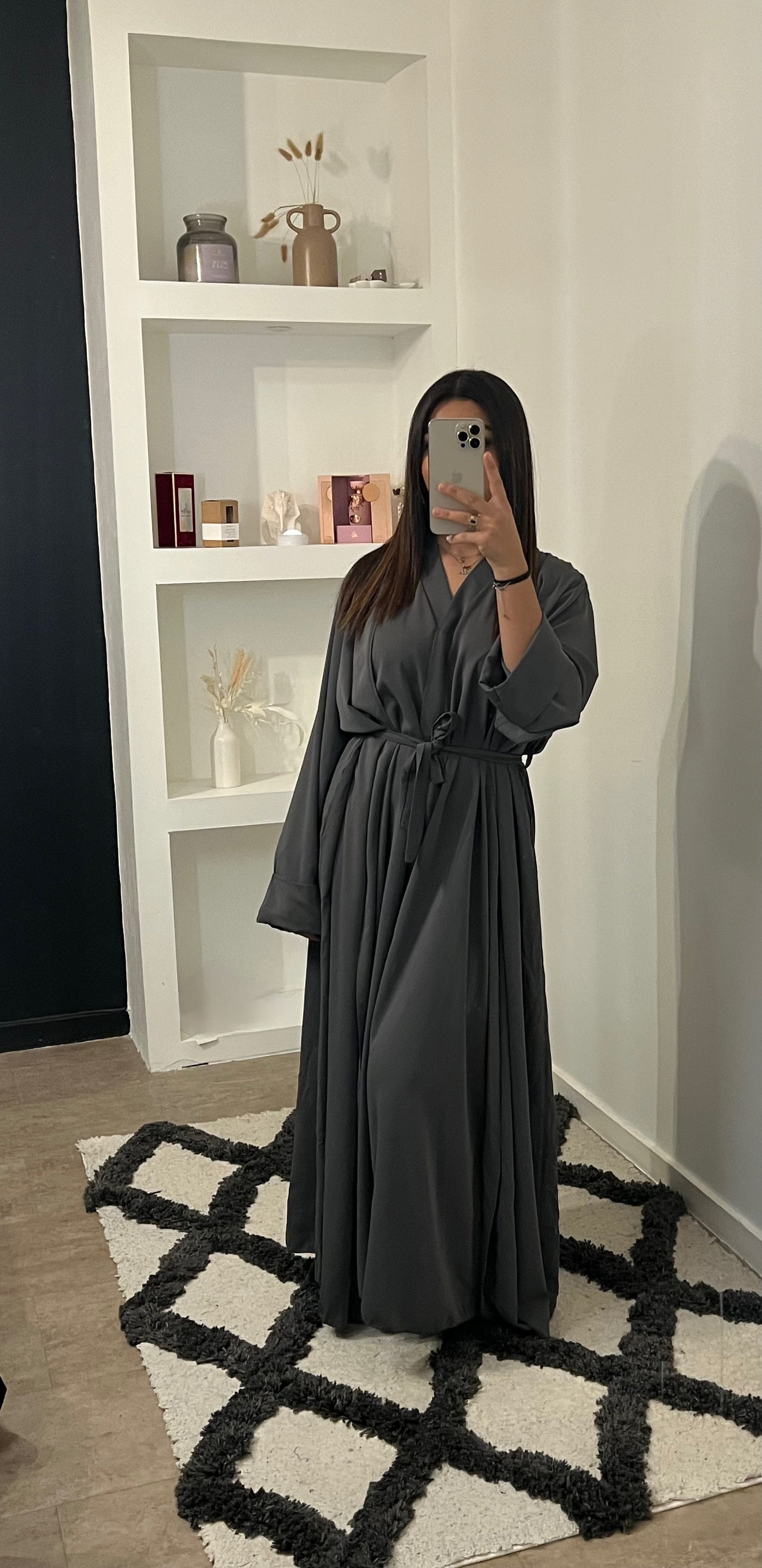 Ensemble long kimono et robe sans manches gris - BAHIA