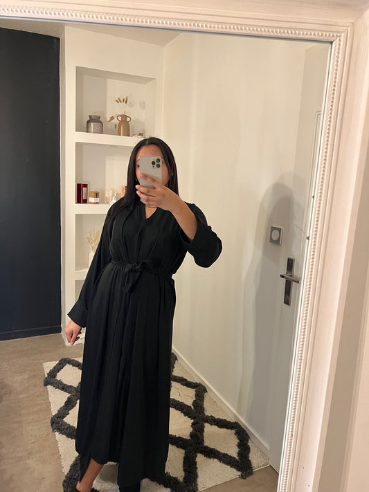 Ensemble long kimono et robe sans manches noir - BAHIA