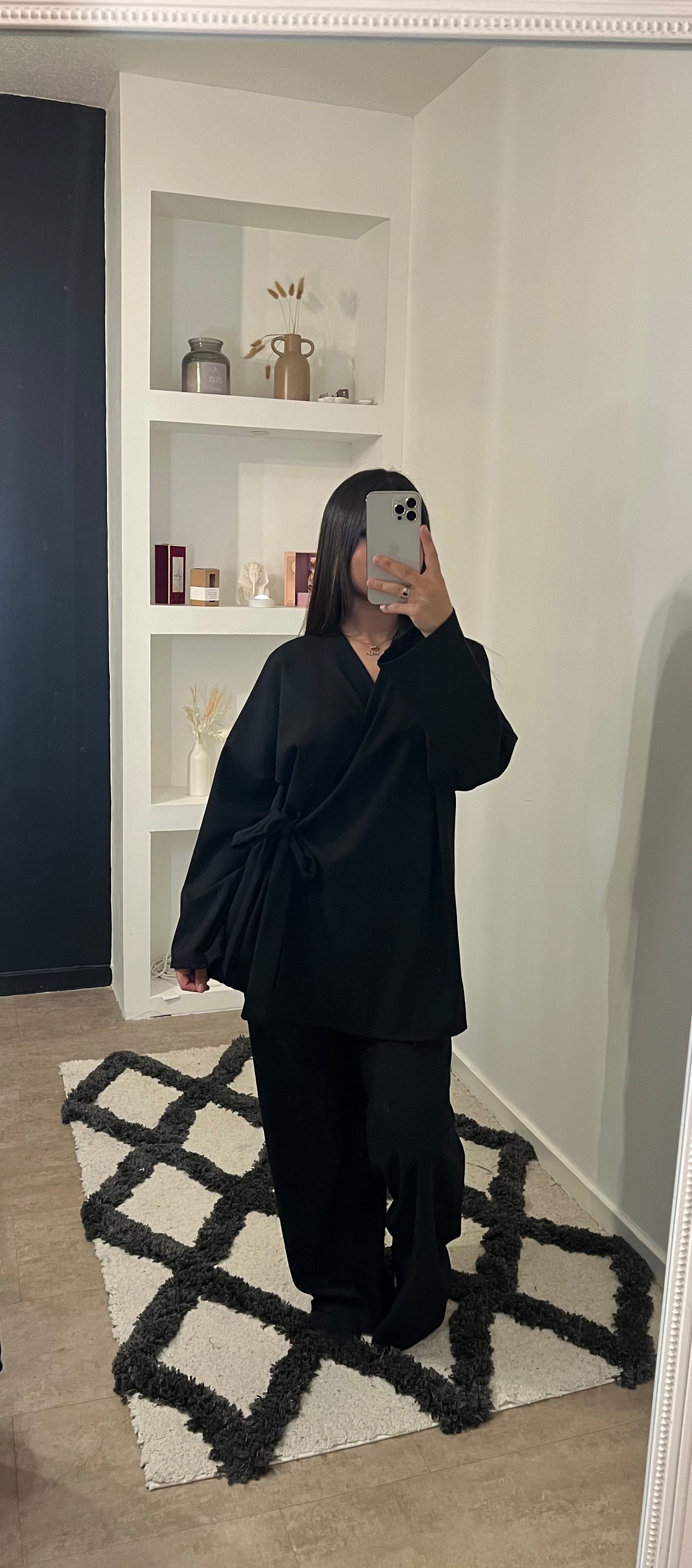 Ensembles kimono et pantalon noir - FARAH