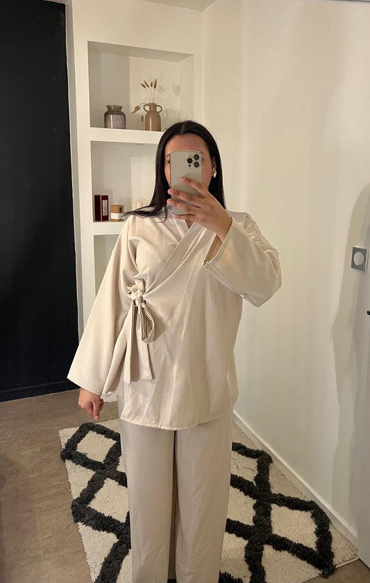 Ensemble kimono et pantalon beige - FARAH