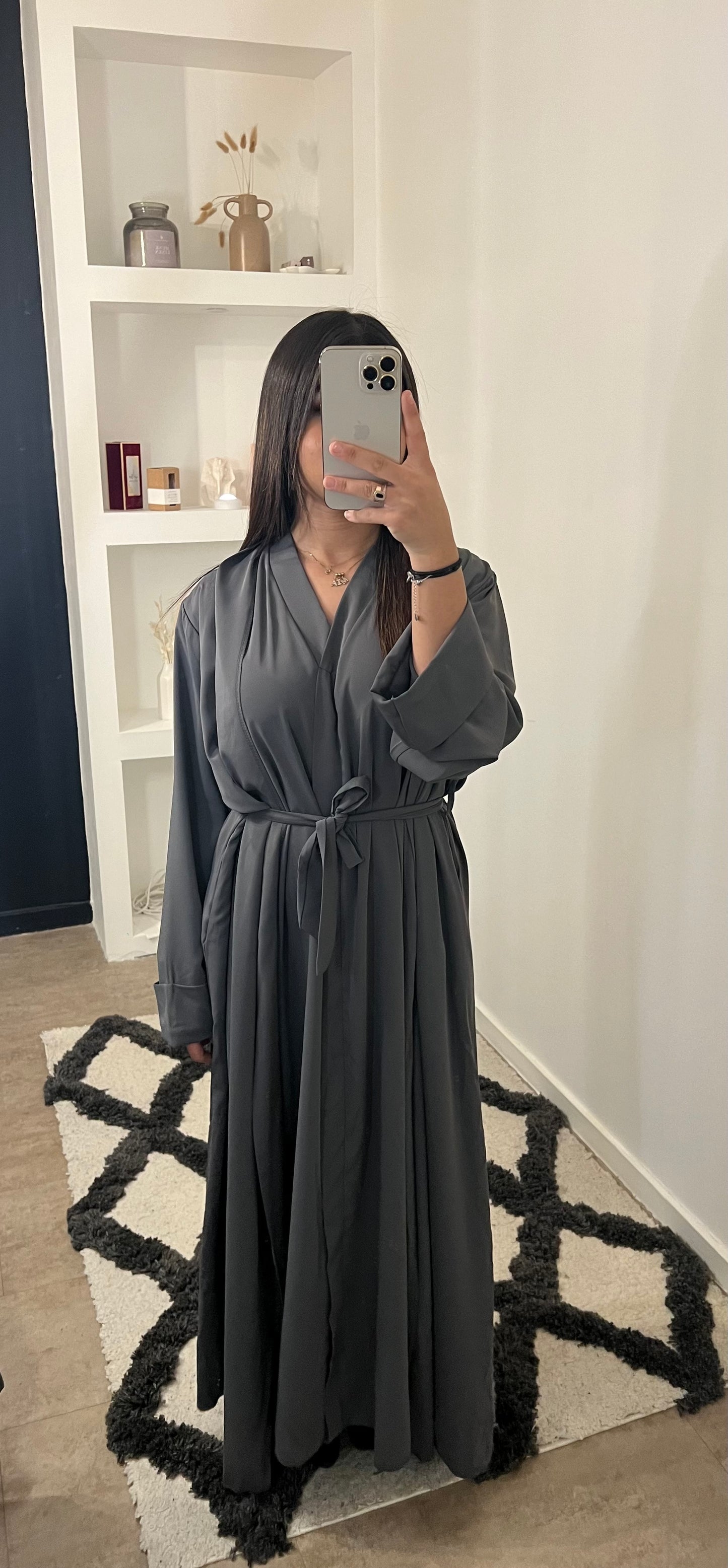 Ensemble long kimono et robe sans manches gris - BAHIA